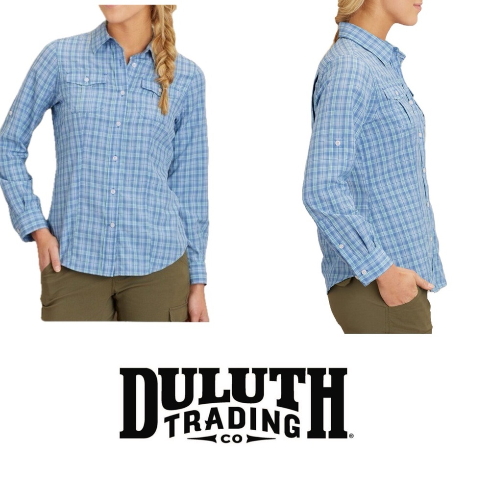 Duluth Trading Co. Blue and Tan Plaid Shirt